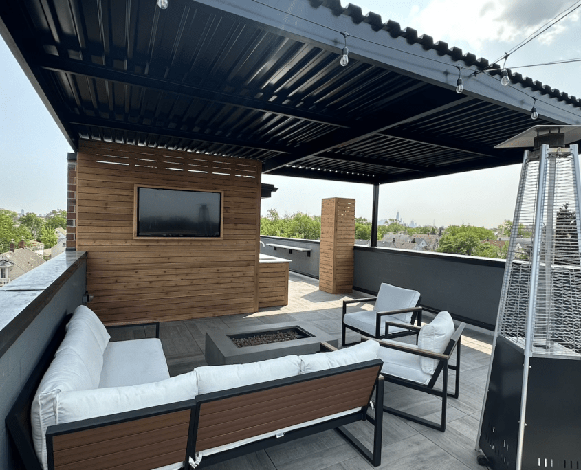 jlv roof deck with living room chicago il