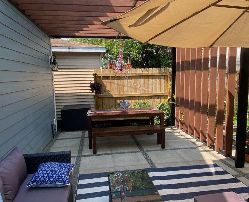 Backyard paver patio with dining and lounge chicago il
