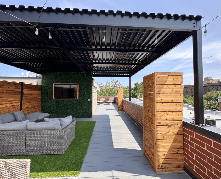 Rooftop deck with pergola and tv chicago il