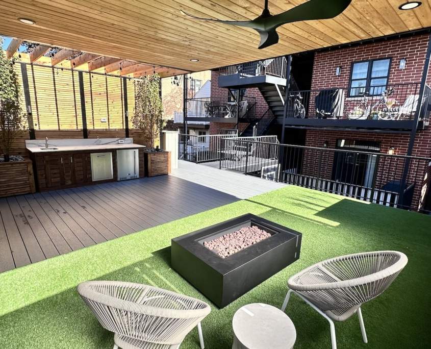 Renovated Rooftop Fire Pit Lounge Area chicago